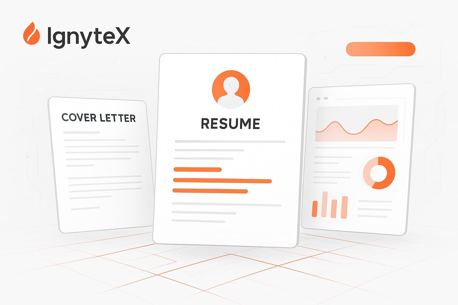 A composite image showing a resume, cover letter, and analytics charts, representing AI career tools.